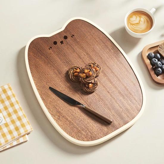 Wood Chopping Board Cat Shape Charcuterie Board Non-Slip Cutting Board for Kitchen Meal Prep Serving Tray for Vegetables Meat