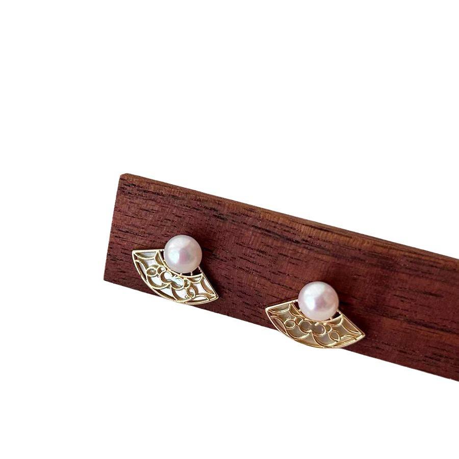 2024 High-End Freshwater Pearl & Shell Fan Earrings: French-Inspired Luxury for Women