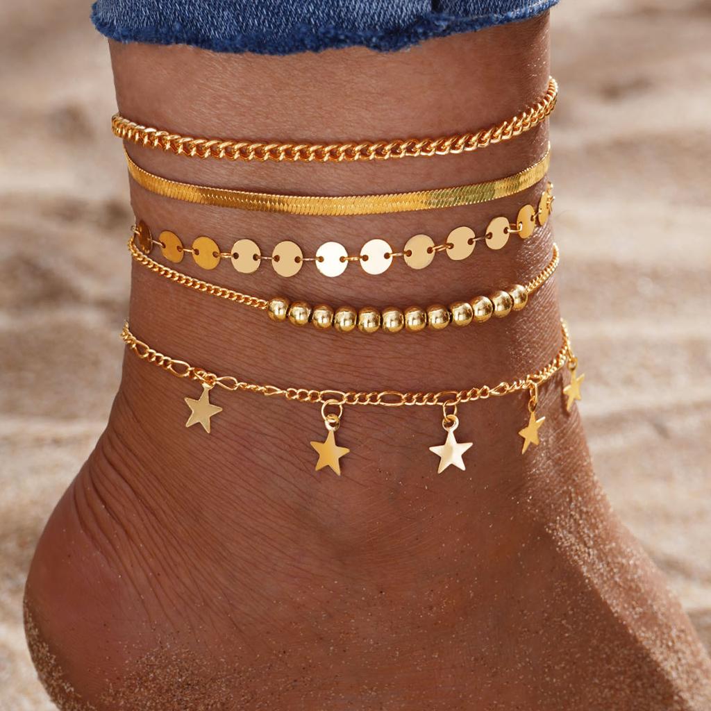 Beach Metal Pineapple Pearl Anklet Set Retro Multi-layer Pendant Anklet Girl Premium Feet