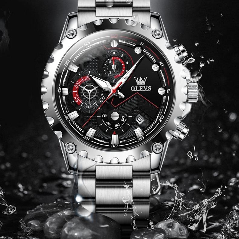 OLEVS Merkeklokke lysende stor urskive multifunksjons herreklokke herreklokke