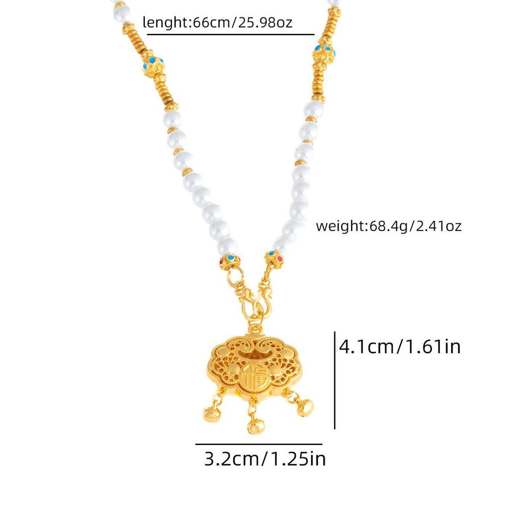 Chinese Style Ruyi Lock Tassel Pearl Necklace for Women - Long Pendant Qipao Accessory