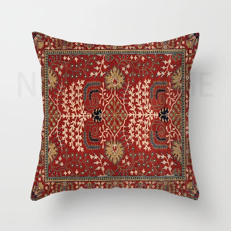 Red Moroccan Ethnic Style Short Plush Pillowcase Sofa Cushion Cover Home Decoration Can Be Customized for You 40x40 50x50 60x60