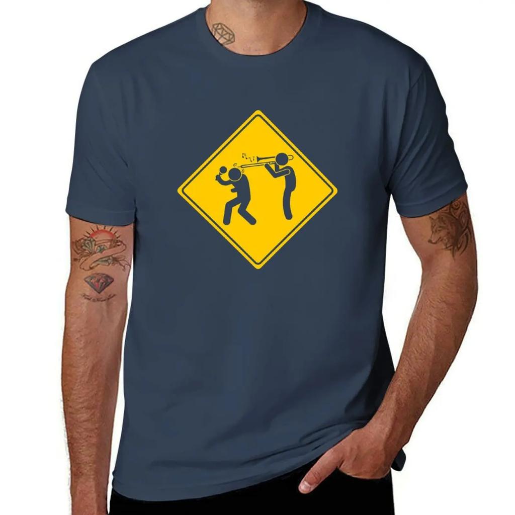 Funny Warning Sign Trombone T-Shirt korean fashion essential t shirt anime t shirts anime clothes black t-shirts for men