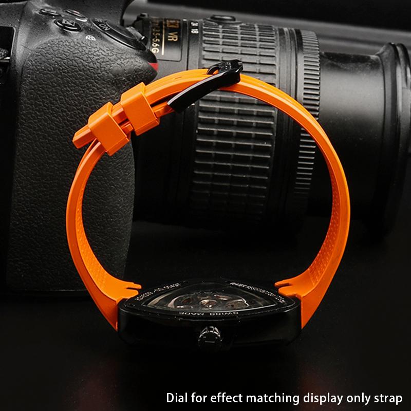 20mm Rubber Watchband For Hamilton Elvis 80th Anniversary H245850 H245550 H24585331 Concave-convex Waterproof Strap Black Orange