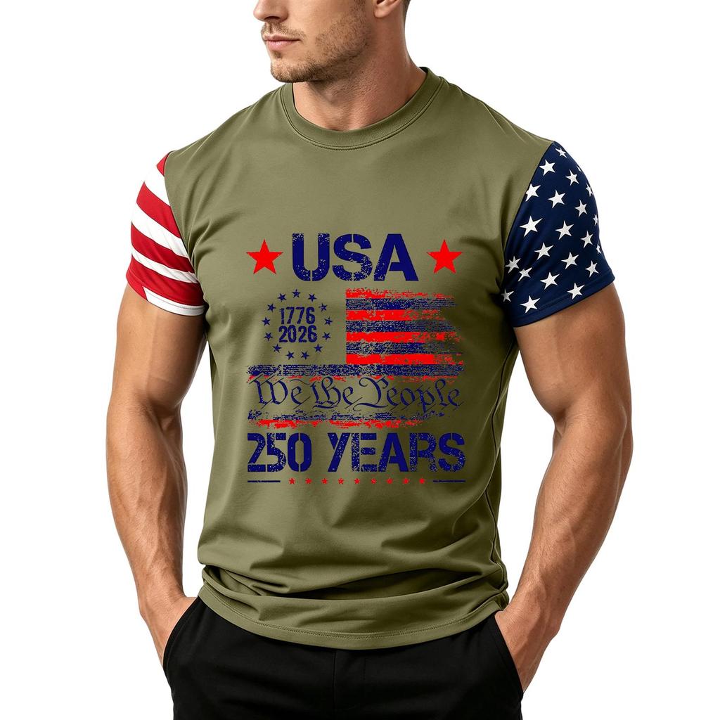 Men's Independence Day Flag Print Short Sleeve T-Shirt, Loose Casual Daily Summer Tops