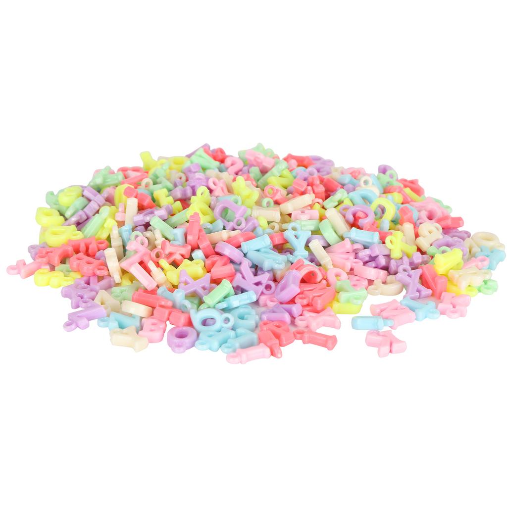 500Pcs Spacer Beads Colored Letter Plastic Hair Band Pendant Perforated Bead DIY Accessories