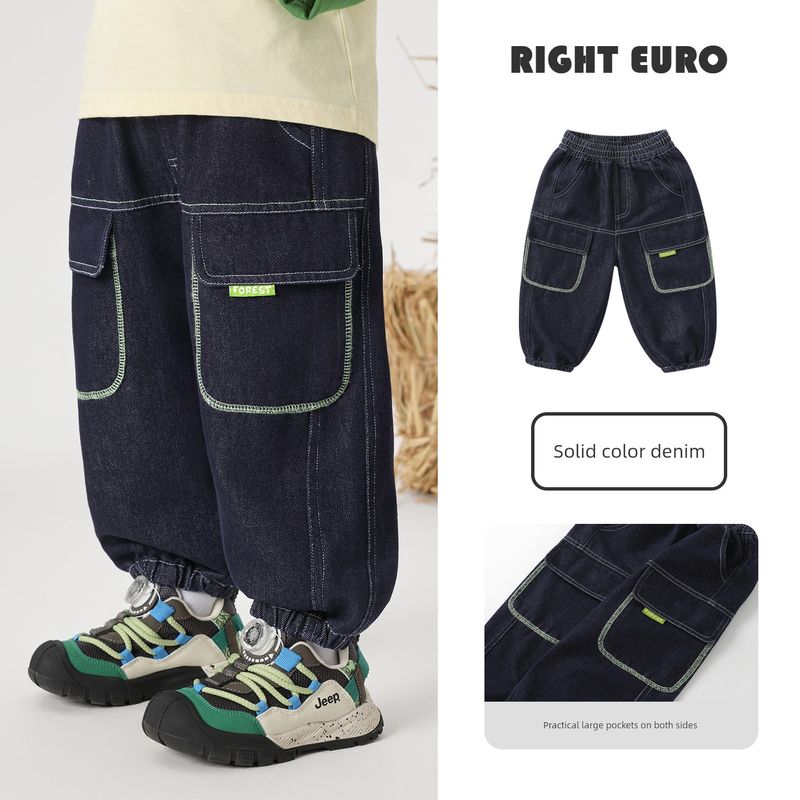 Right European Boys  Outdoor Jeans 2026 Spring and Autumn New Anti-Fade Pants Children s Clothing Baby Long Pants Denim Medium Blue 110