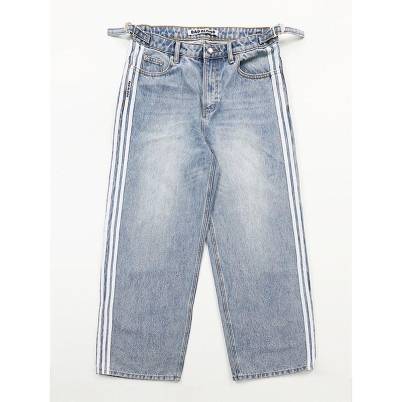 South Korea Badblood American Retro Denim Children's Sports Niche Style Washed and Worn Straight-leg Casual Pants Tide