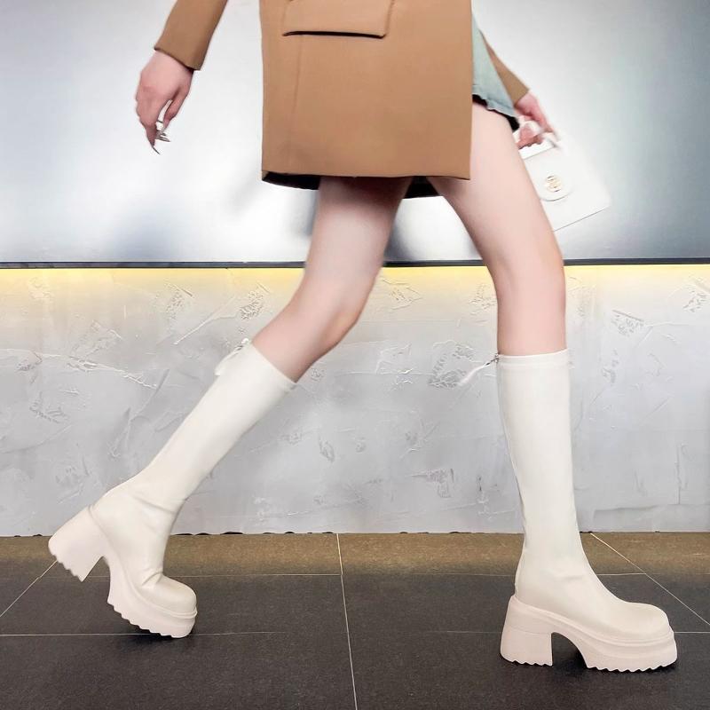 Hottie Platform Thick Heel Women Knight Boots Fashion Cosy Soft Leather Shoes Female Punk Long Booties  De Muje