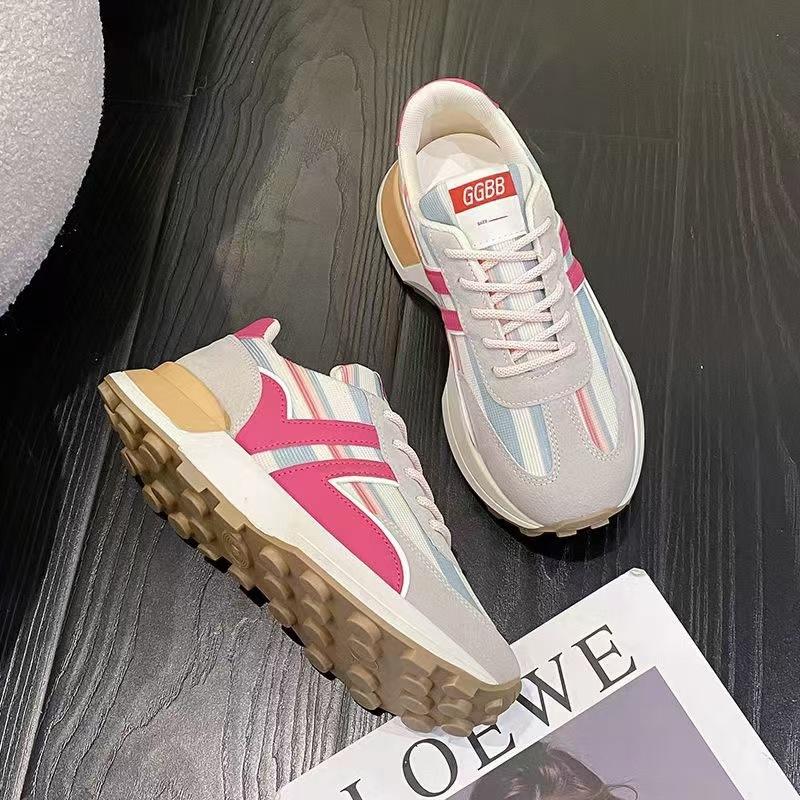 Spring New Fashionable Casual Dad Shoes Thick Sole Simple Breathable and Comfortable Women's Sports White Shoes