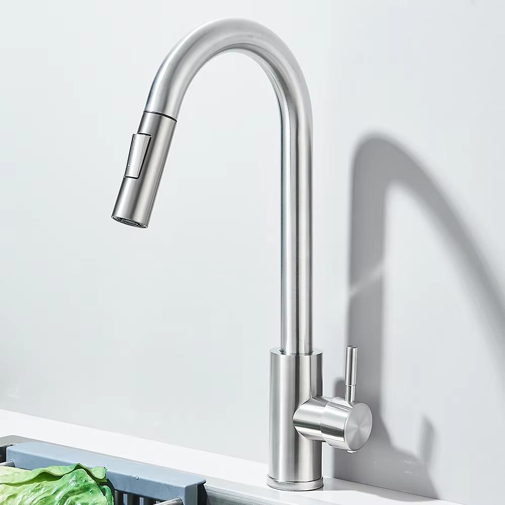 Black/Brushed/Chrome Plated Kitchen Faucet, Pull-Out Dual-Function Mixer Faucet, Countertop Hot and Cold Water Faucet G1/2