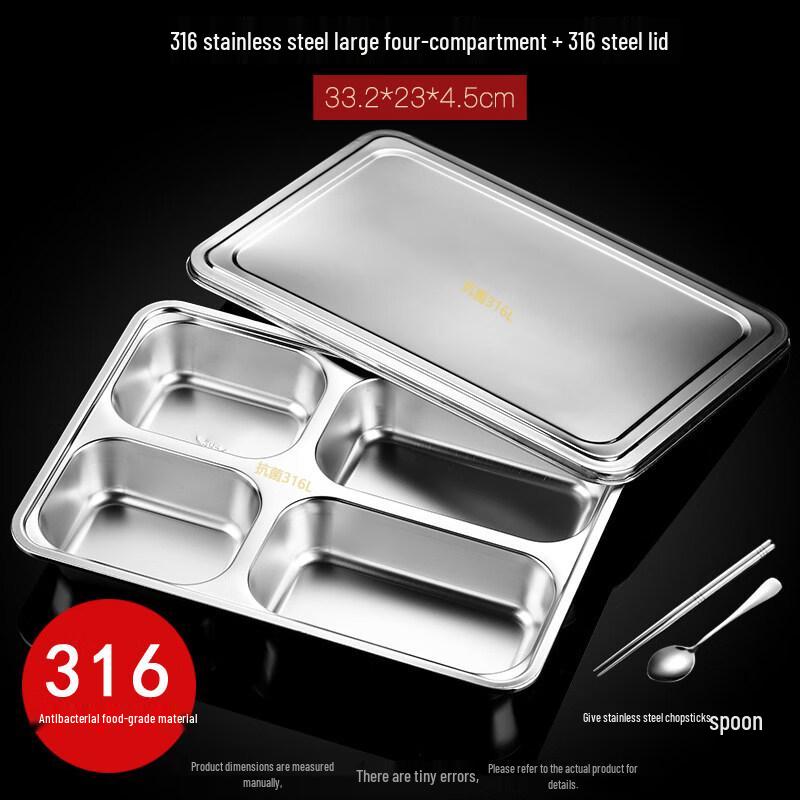 Extra Large Stainless Steel Divided Meal Tray with Lid