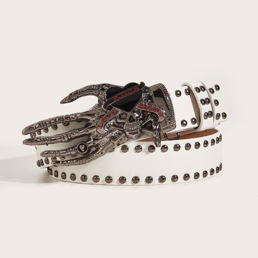 American Punk Skull Rivet Belt Jeans Decor PU Leather Waistbands Love Hand Palm Belt  Daily