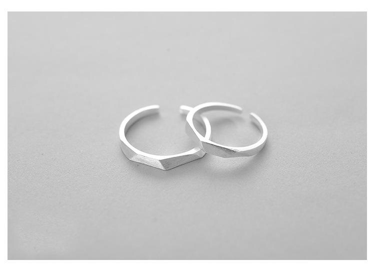 925 Pure Silver Opening Ring Geometrical Ling Face Men and Women's Rings Korean Pure Silver Ornaments