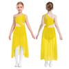 Girls Lyrical Dance Dress - Shiny Rhinestones One Shoulder Sleeveless Cutout with High-Low Flowy Mesh Skirt
