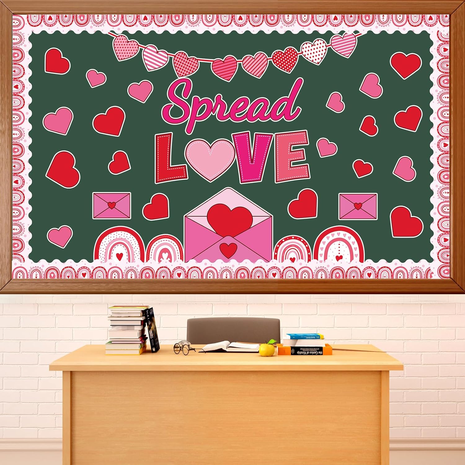 Spread Love Valentine s Day Bulletin Board Decorations Valentines Day Classroom Bulletin Board Border Rainbow Envelopes Red Pink Paper Heart Cutouts Spread Love