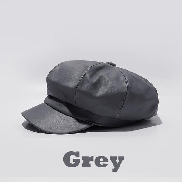 Osmihranný baret z PU kůže Podzim Zima Dámský Jednobarevný Barety Baseballová čepice Dámský Vysoce kvalitní Newsboy Cabbie Beanie