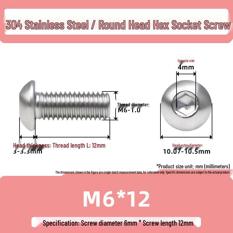 304 Stainless Steel Mushroom Head Hexagon Screw M2-M6