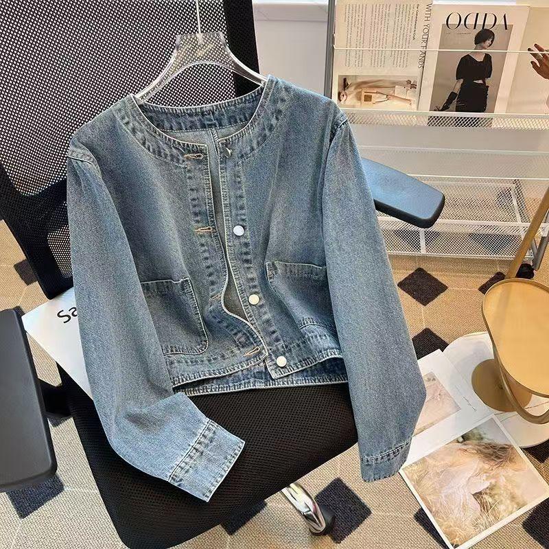 

Women s Light Blue Retro Denim Jacket - Spring Single-Breasted Loose Cardigan Style S светло-синий
