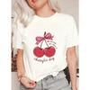 Oversize Women's Short-Sleeve T-Shirt with Pink Bow Red Cherry and "Wishing You Have a Cherrylic Day" Text Print