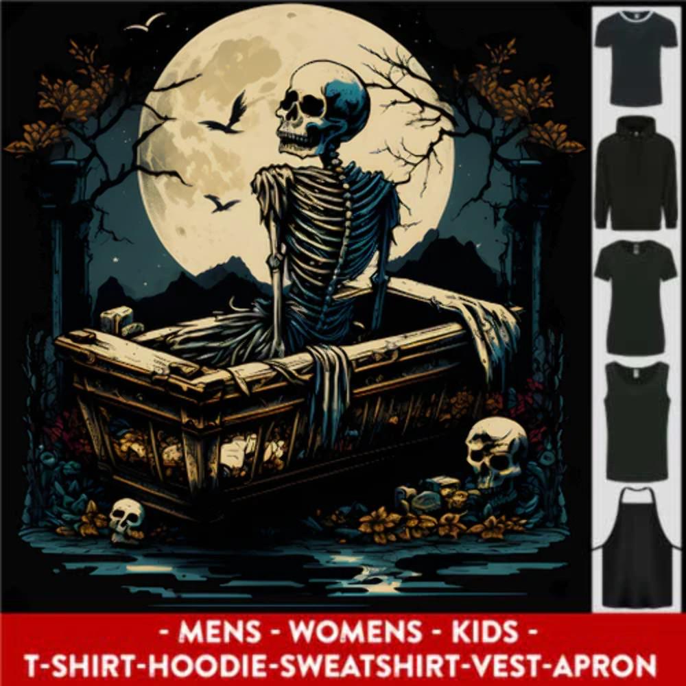 

26 A Skeleton & Coffin in a Graveyard Halloween Mens Womens Kids Unisex Unisex T-Shirt M