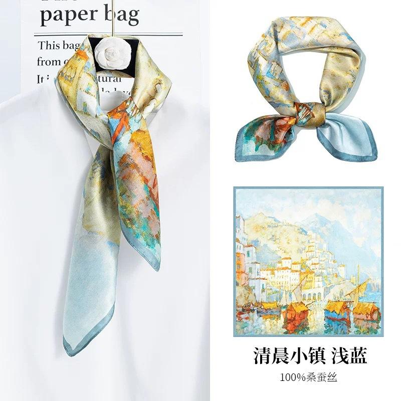 New 100% Natural Silk Scarf Square Female Pashmina Bufanda Folral Women Shawl Wraps Bandana Ladies Scarves Foulard Echarpe 53cm