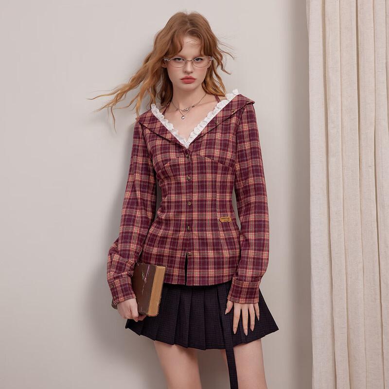 UNIFREE Women s Y2K Style Plaid Shirt S