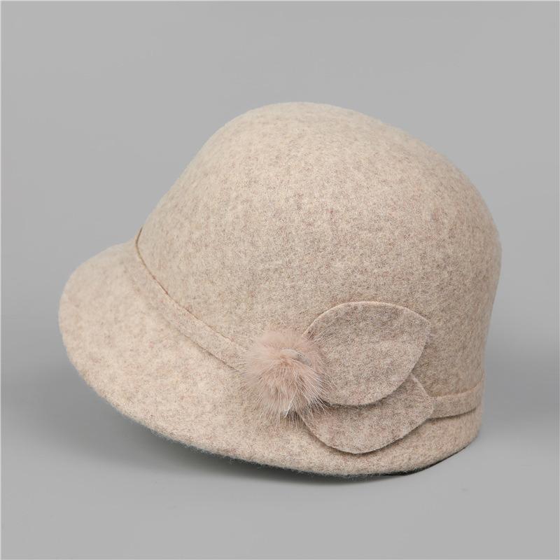 Autumn and winter hat women's wool woolen basin hat thickened thermal top hat