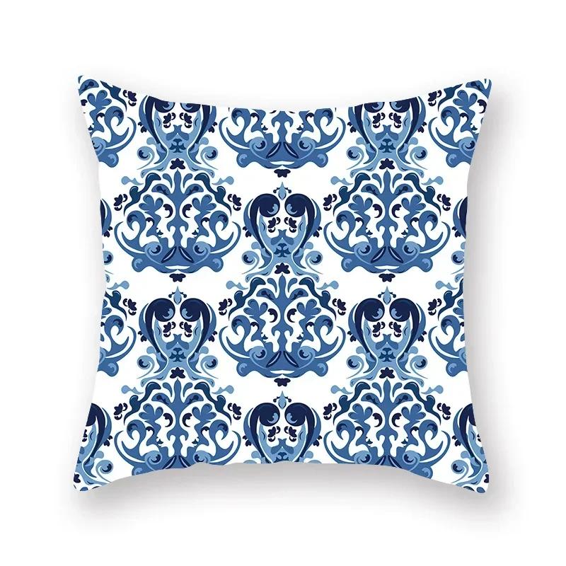 Blue Mandala Persian Cushion Cover Polyester Geometric Pattern Pillowcase Decoration Sofa Bedroom Car Office Decoration Ornament