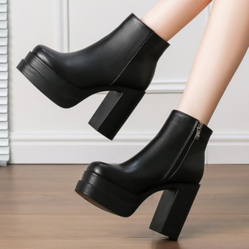 Fashion 2025 New Women's Boots Sexy Ultra High Heels Woman Round Toe Boots Platform Shoes Women Shoes Ankle Boots Zipper Party Shoes