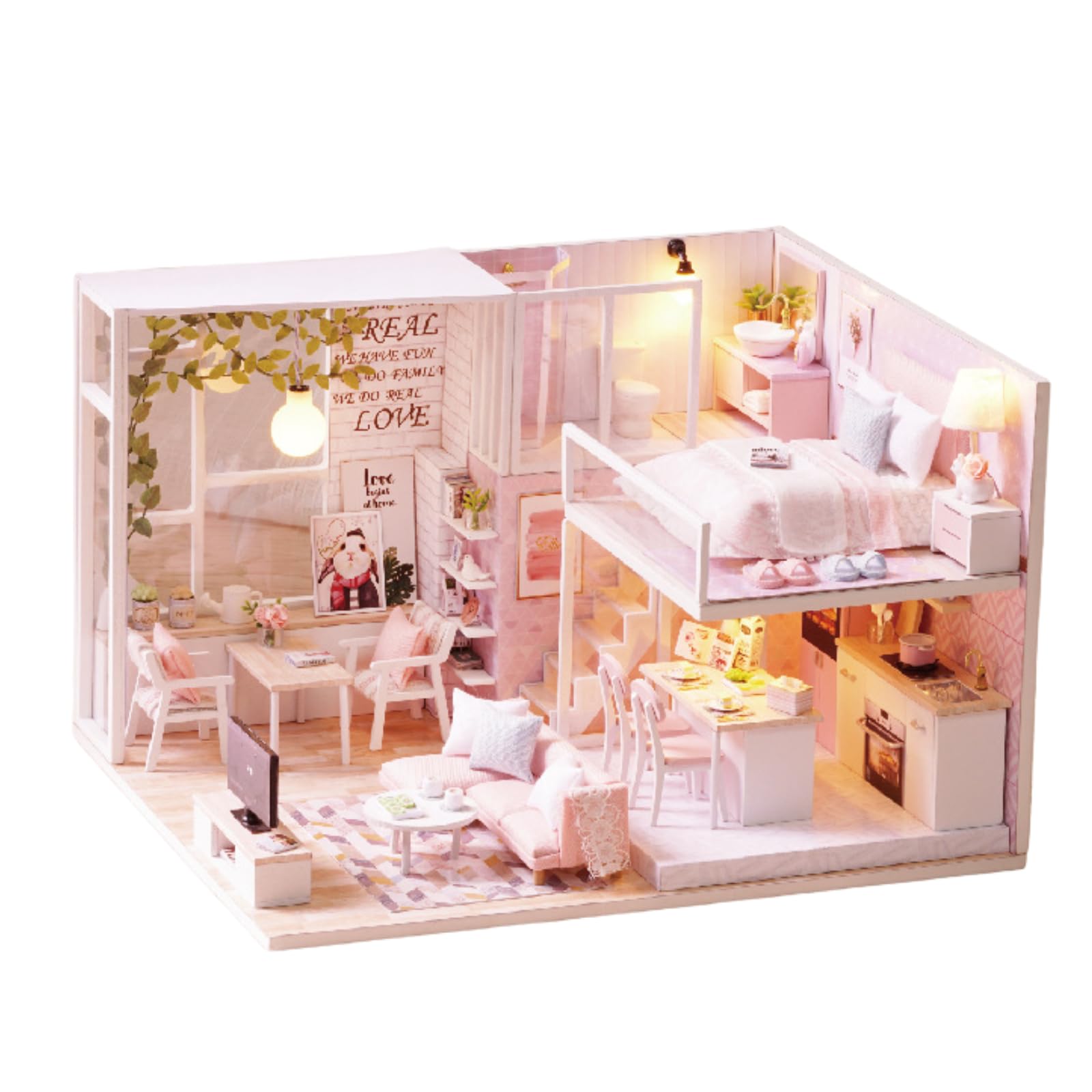 

lulubelle DIY Wooden Dollhouse Kit with LED Lights and Dustproof Cover - Handmade Miniature House Gift (Type B)