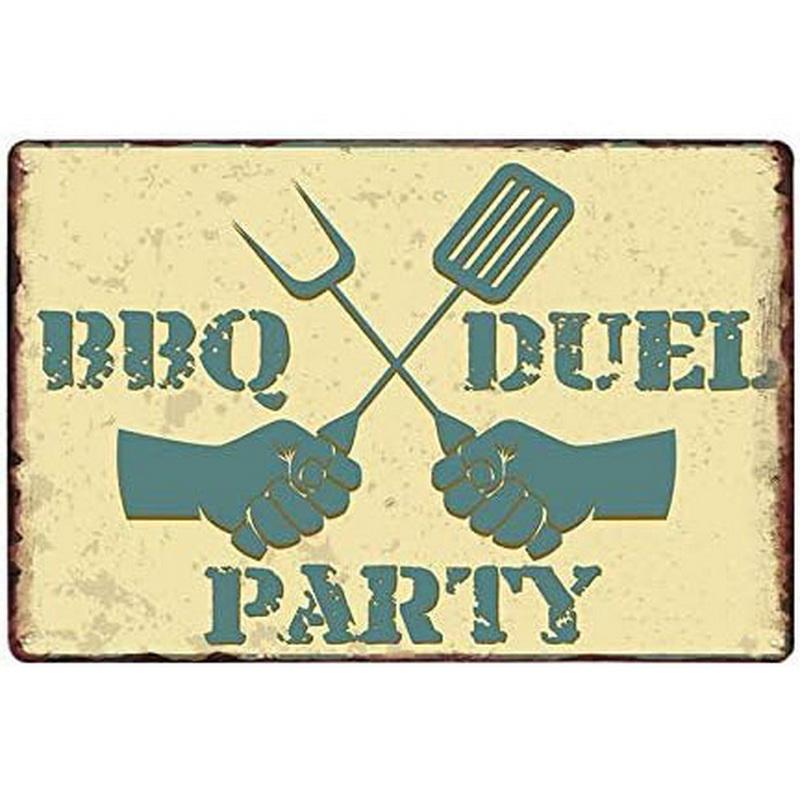 Metal Aluminum Signs BBQ Party Zone Wall Decoration Plaque Vintage Art Poster Iron Painting for Man Cave Home Cafe Garden Club