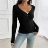 Top Y2K Autunnali e Invernali da Donna Blusa Slim a Maniche Lunghe con Bottoni e Scollo a V