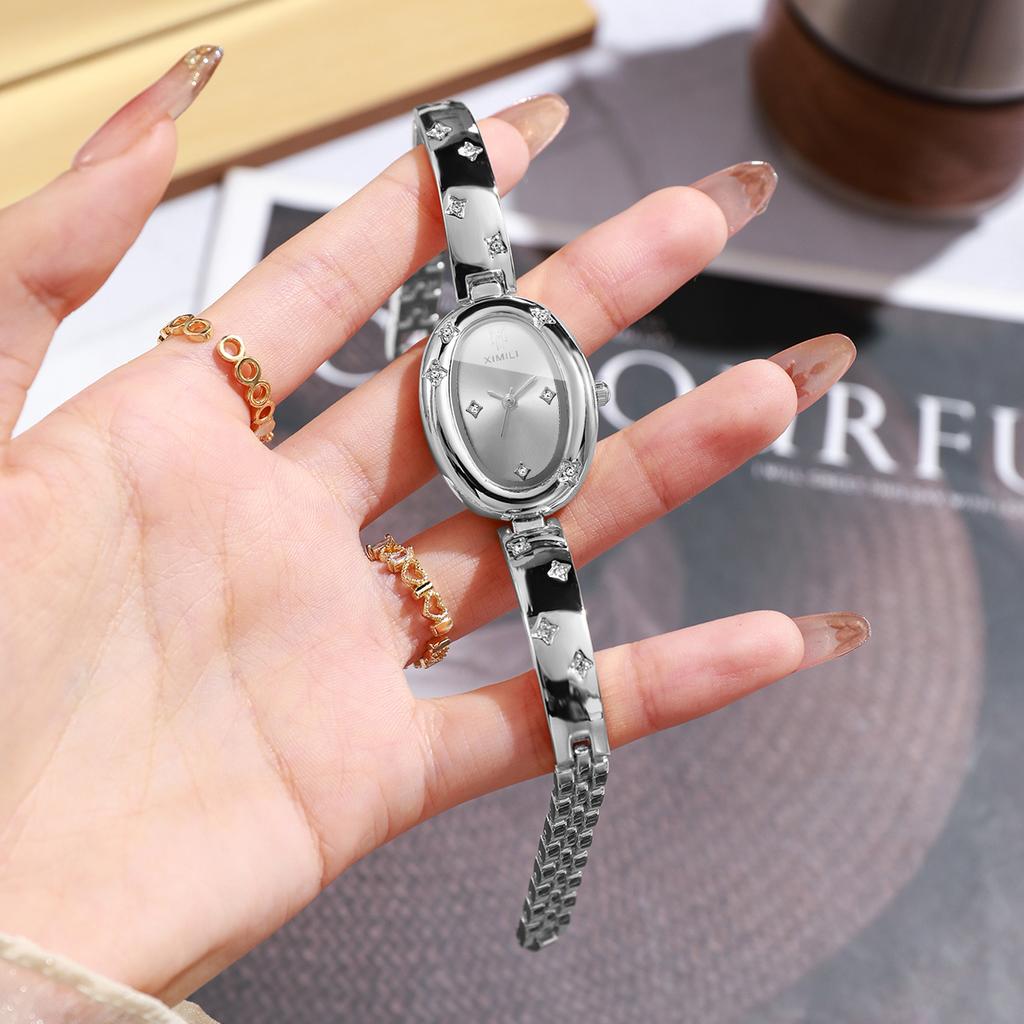Elegant Oval Dial Women Watch Fashion Rhinestone Bracelet Bangle Ladies Quartz Wristwatches Clock Without Box