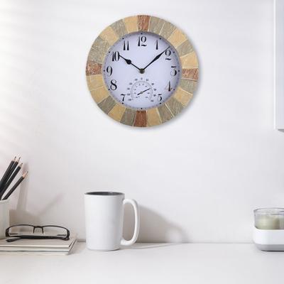 Stille Wetterfeste Wanduhr 10 Zoll mit integriertem Thermometer Staub- und Wasserbeständig für Innen- und Außenmontage