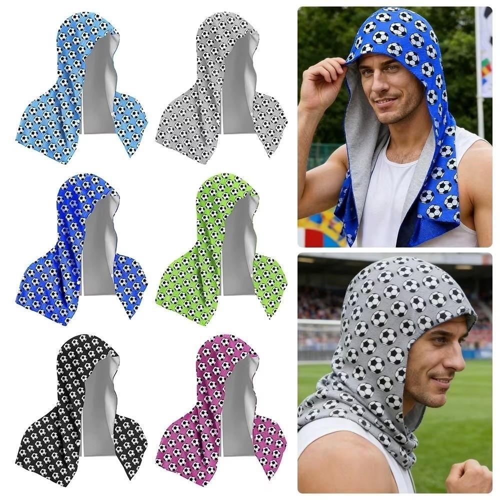 Quick-Dry Cooling Sports Scarf Moisture-Wicking Breathable Hooded Headscarf Football Pattern Lightweight UV Protection Towel