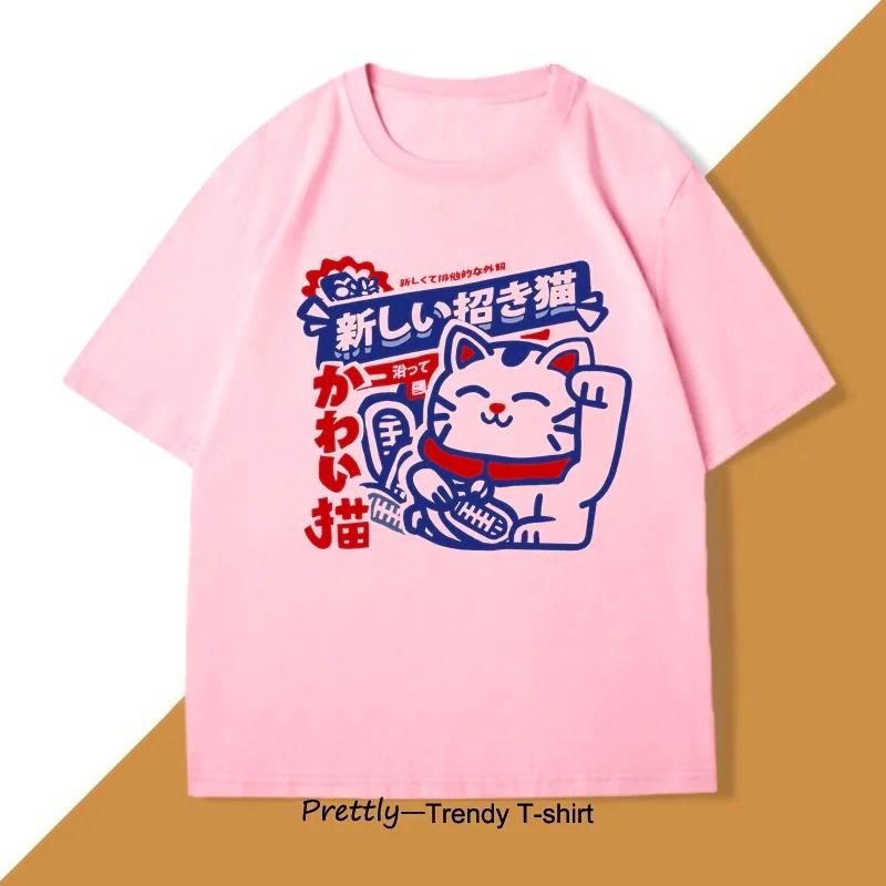 

Japanese Luck Unisexeki Neko Cat T Shirt Unisex Women Funny Japanese Anime Unisexga TShirt Casual Printed Tshirt Harajuku Tops S