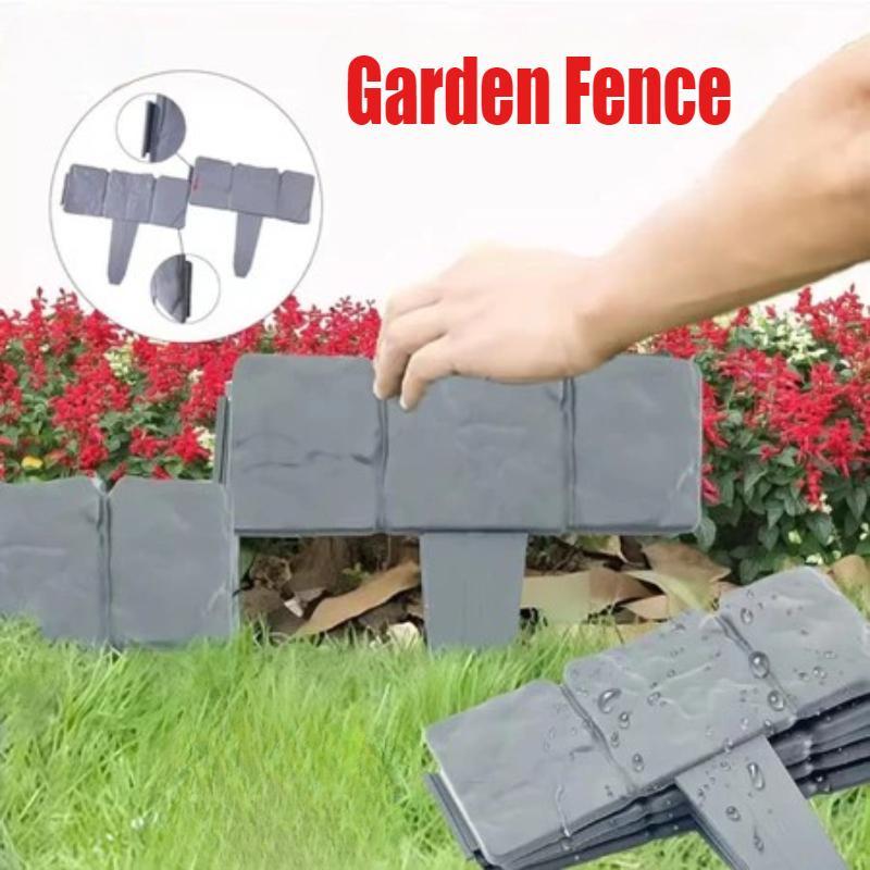 4PCS Garden Plastic Fence Edging Barrier Imitation Stone Plastic Fence Panels Flowerbed Patio Yard Lawn Outdoor Landscape Border