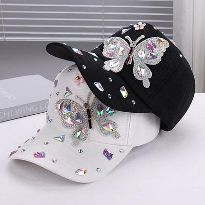 Fashion Rhinestone Big Butterfly Decoration Colorful Rhinestone Cap Outdoor Sports Travel Light Baseball Cap