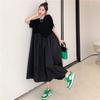 Plus Size Summer Pleated Black Vintage Dresses For Women Oversized Short Sleeve Loose Casual Long Dress Korean Clothing
