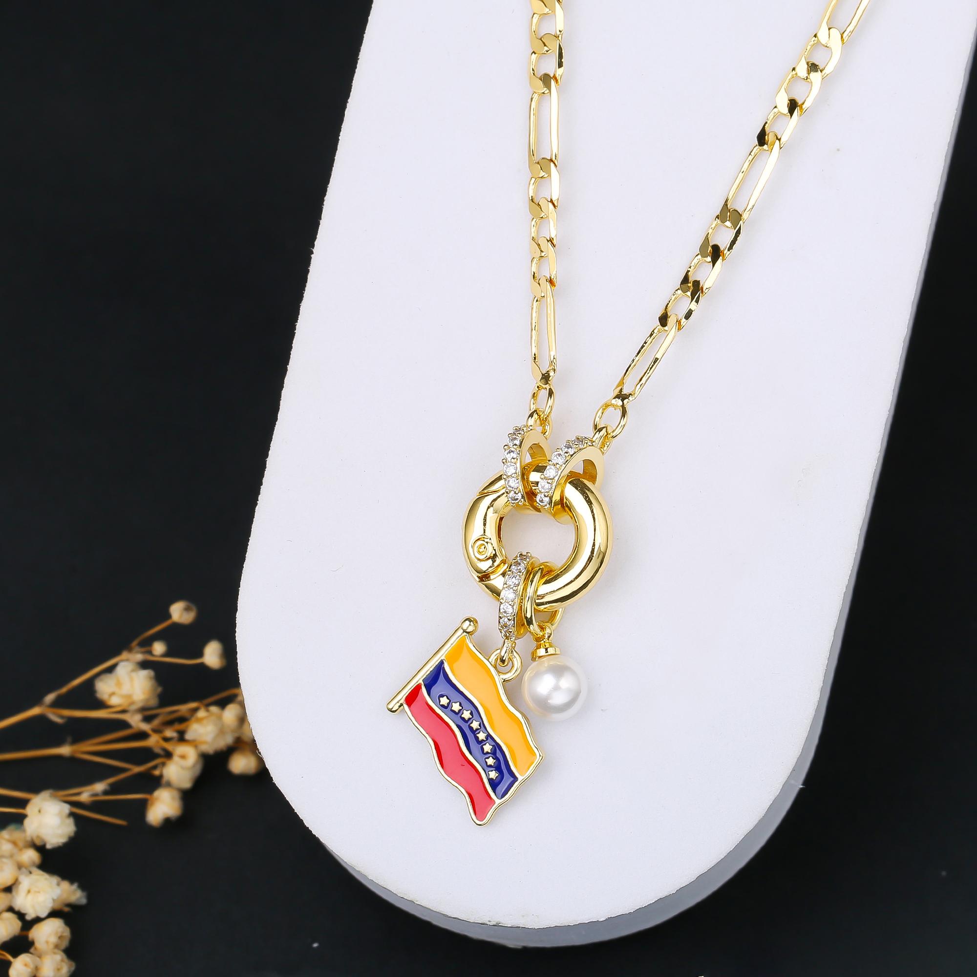 

Hot Sale Venezuela Flag Cross Pendant Necklace Simple for Man Woman Party Birthday Zircon National Day Gift Choker