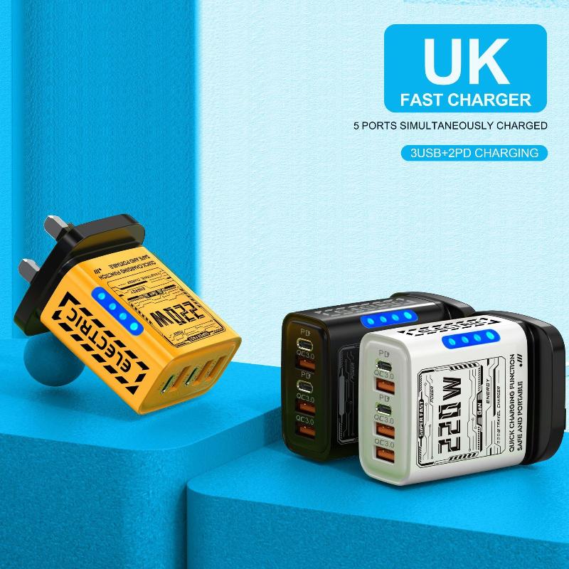 220W 5 Ports Fast Charger Type C Quick Charge Usb Wall Charger Adapter For Xiaomi Redmi Iphone Samsung Mobile Phone Charger