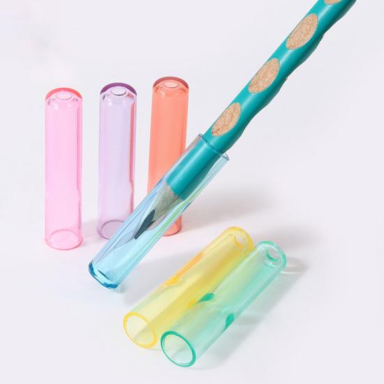 30Pcs/Set Pencil Cover Assorted Colors Clear Vent Hole Heavy Duty Mini Protective Plastic Kids Wooden Pencil Extender School Supplies
