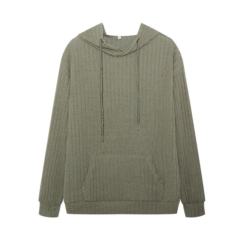2024 Euro-American Autumn/Winter Knit Hooded Ribbed Kangaroo Pocket Sweatshirt