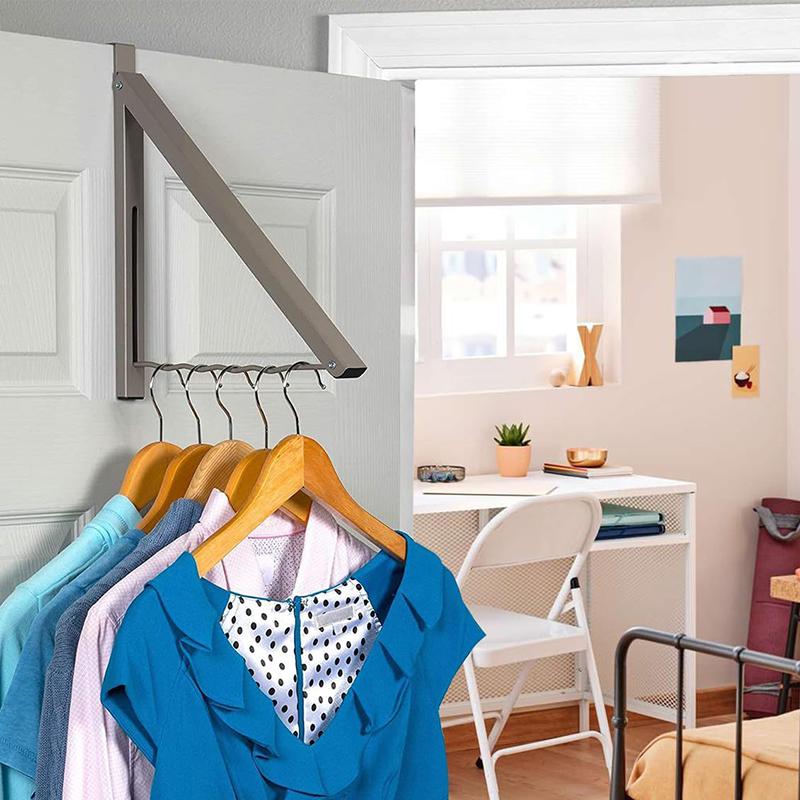 

Drill Free Metal Over The Door Hook Foldable Coat Hanger Clothes Organizer Grey