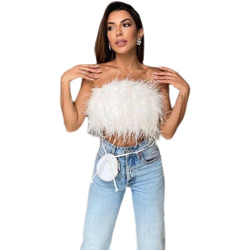 Spring and Summer Sexy Backless Slim Fit Zipper Furry Tube Top