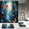 Butterfly Trees, Flowers And Plants, Digital Printing, Shower Curtain, Bathroom Four-Piece Set With Hooks