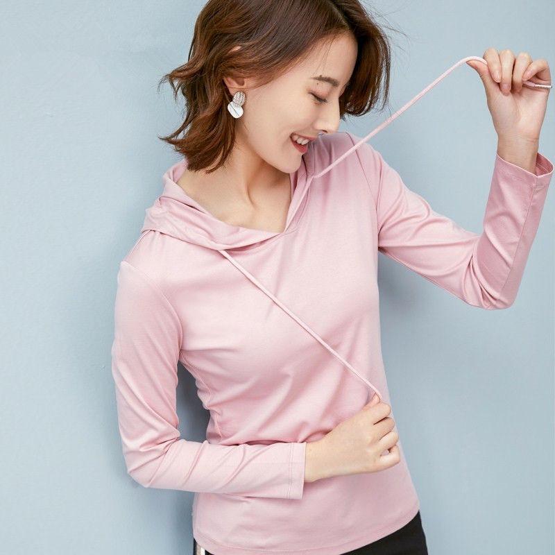 Hooded Sweatshirt Pullover Spring and Autumn Thin Long-sleeved Women's New Solid Color Bottoming Shirt Top