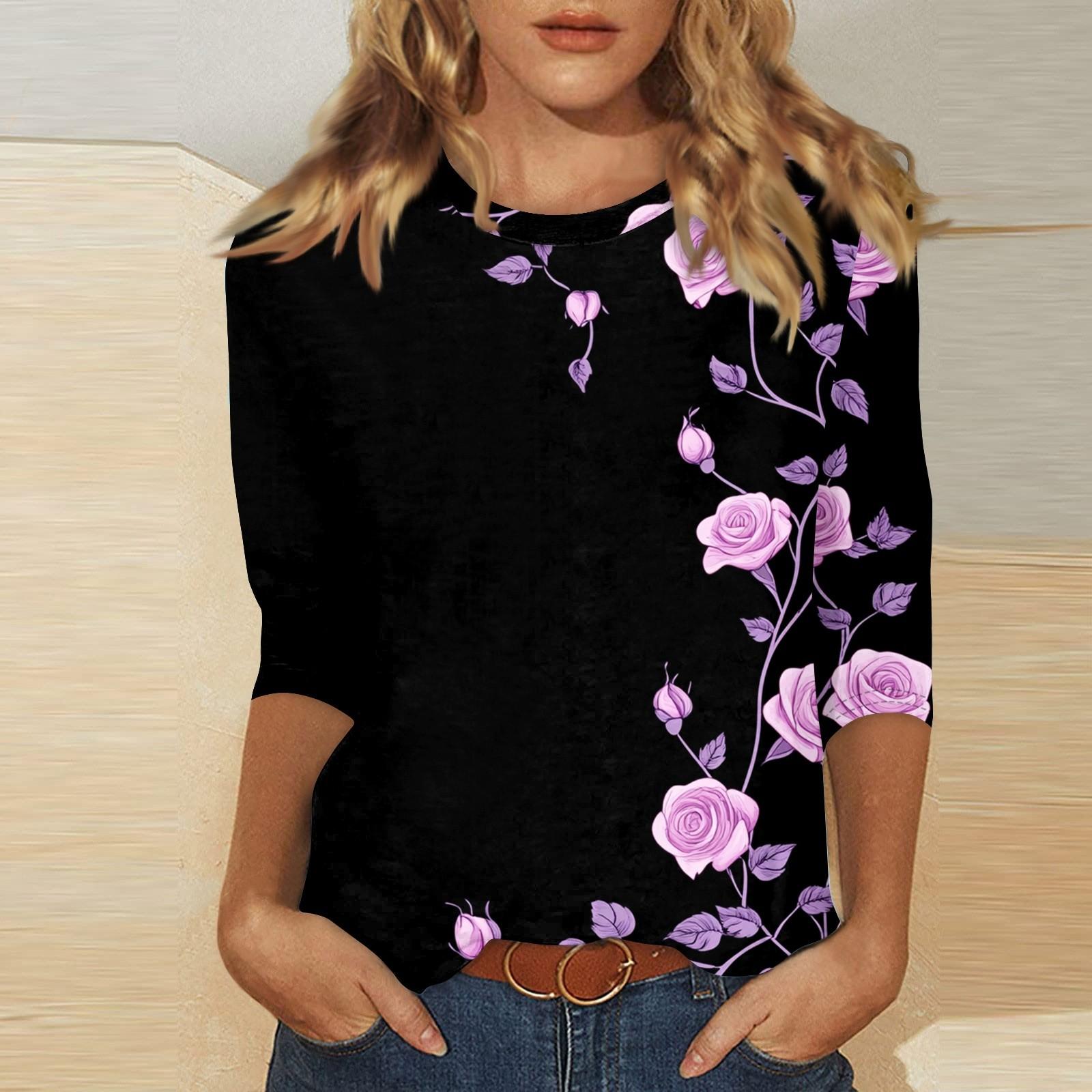 

Женский топ с принтом и круглым вырезом, рукавом 3/4 XXL чёрный