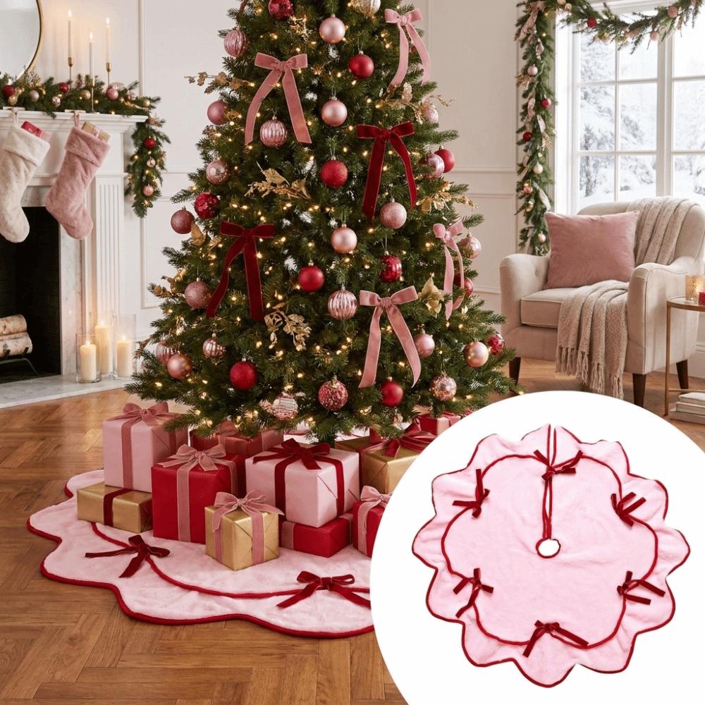 Soft Velvet Christmas Tree Skirt Plush Surface Elegant Edge Velvet Tree Skirt Delicate Trim Rustic Style Furry Tree Skirt